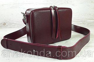 65-р Натуральна шкіра, Сумка жіноча крос-боді з широким ременем бордова, марсала Шкіряна сумка жіноча, фото 2