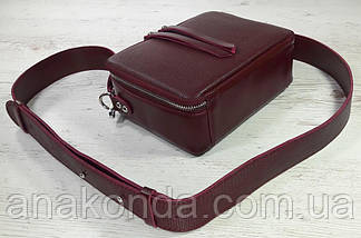 65-р Натуральна шкіра, Сумка жіноча крос-боді з широким ременем бордова, марсала Шкіряна сумка жіноча, фото 4