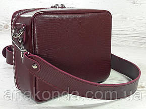 65-р Натуральна шкіра, Сумка жіноча крос-боді з широким ременем бордова, марсала Шкіряна сумка жіноча, фото 5