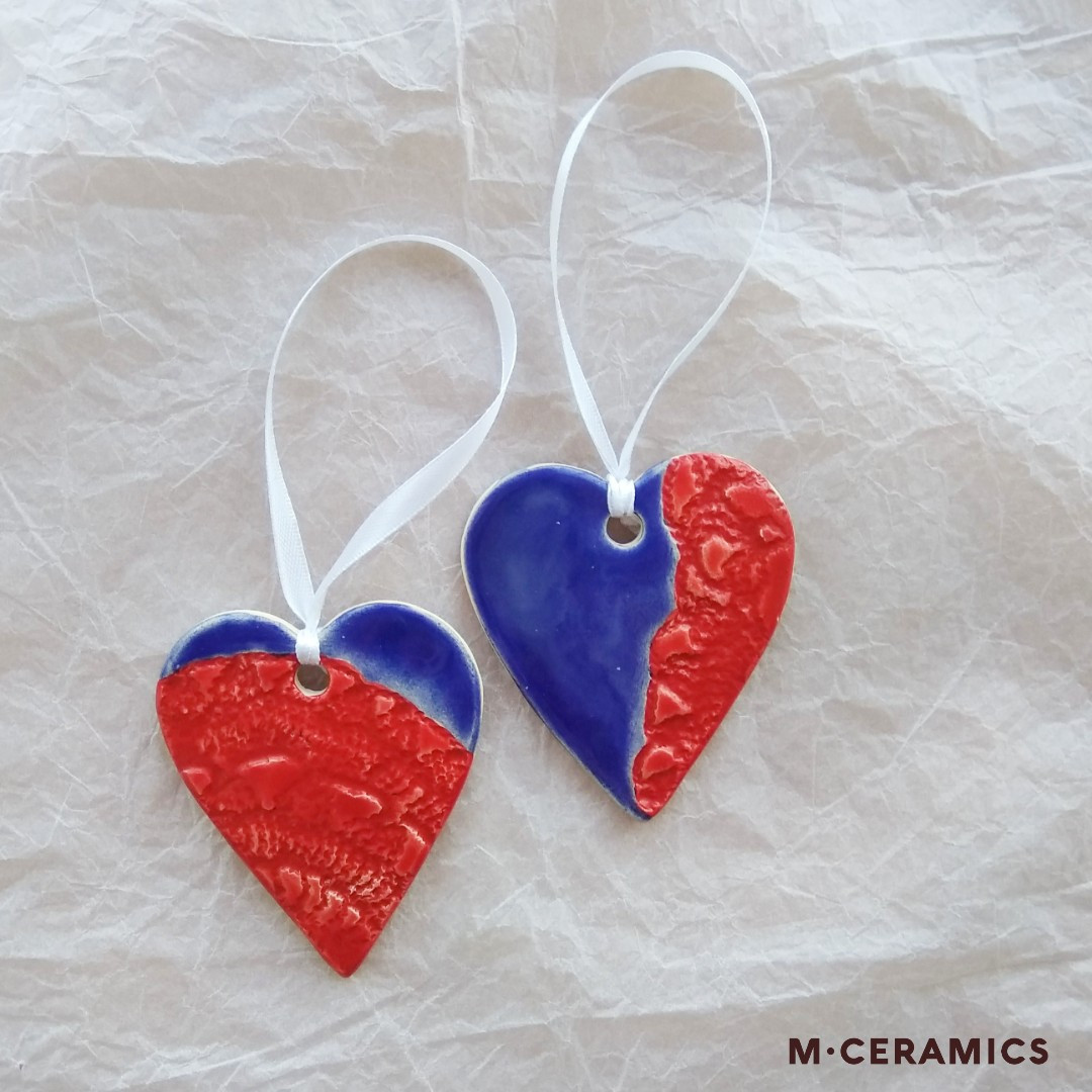Новорічна керамічна іграшка ручної роботи "Серце" пара