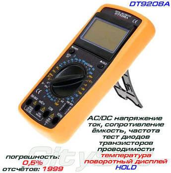 DT9208A, цифровий мультиметр +термопара, вимірювання ємності, опору, AC/DC струму та напруги, частоти,