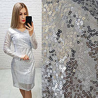 Платье новогоднее с пайетками арт. 139 белое серебро / белое платье