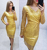 Плаття новорічне з паєтками арт. 139 жовте / жовтого кольору / золото / золоте