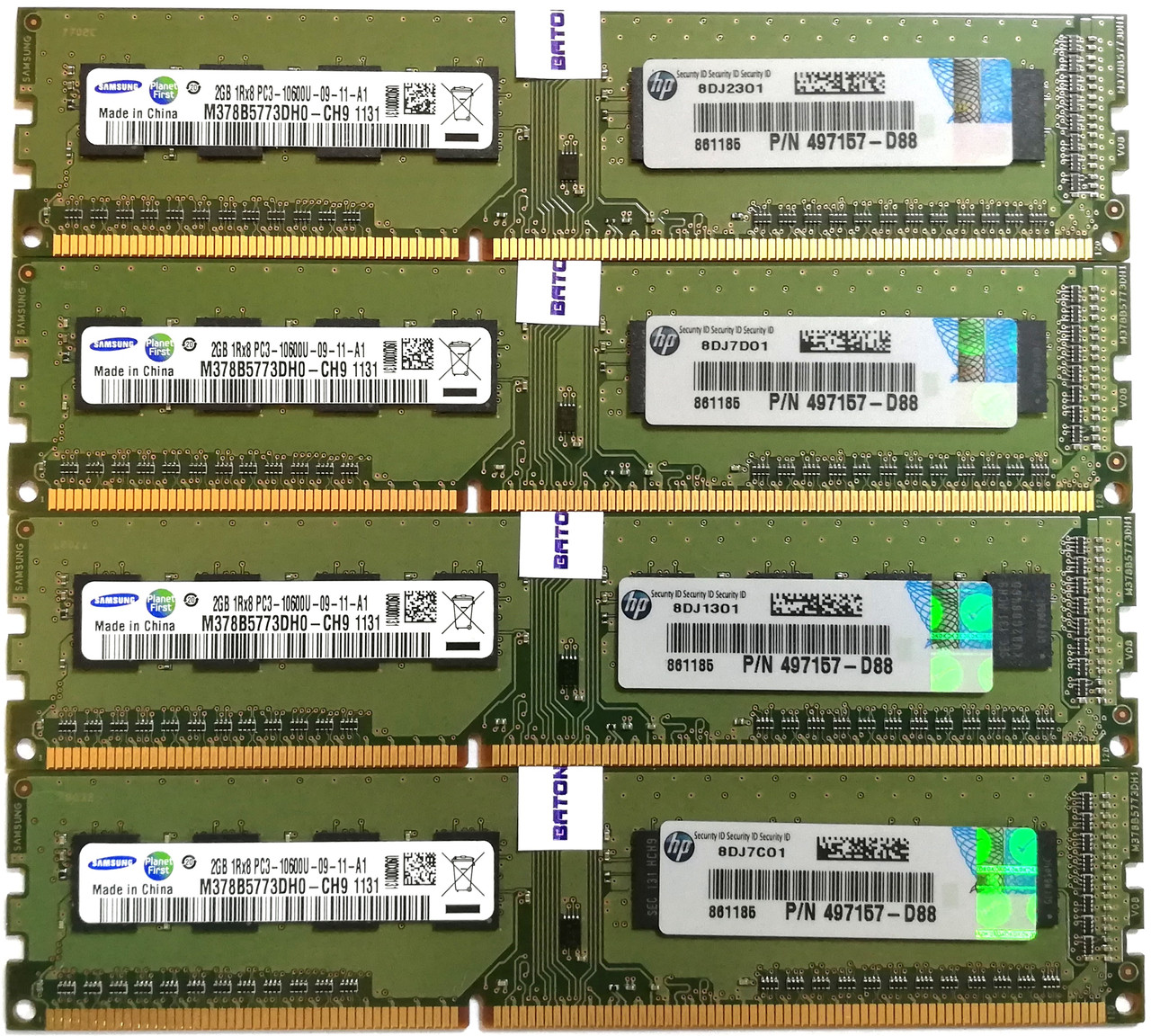 Комплект оперативної пам'яті Samsung DDR3 8Gb (2Gb*4шт) 1333MHz PC3 10600U 1R8 CL9 (M378B5773DH0-CH9) Б/В