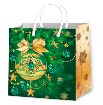 Новорічні пакети ламіновані 24х24 (П2- Мікс-50) Зелений (Новорічна куля)