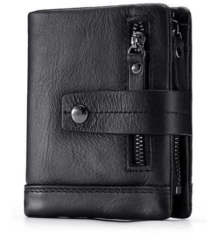 Гаманець шкіряний чоловічий. Портмоне гаманець з натуральної шкіри (чорний), фото 1