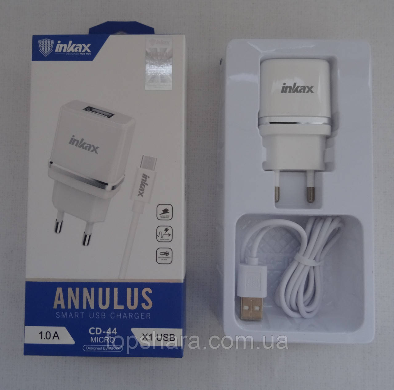 Мережевий зарядний пристрій Inkax CD-44 micro USB 1 A white