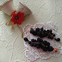 Чорні сережки грона з півонією з полімерної глини для дівчини