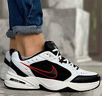 Мужские кроссовки Nike Air Monarch IV "Black/White" весна-осень белые с черно-красным. Живое фото. Топ