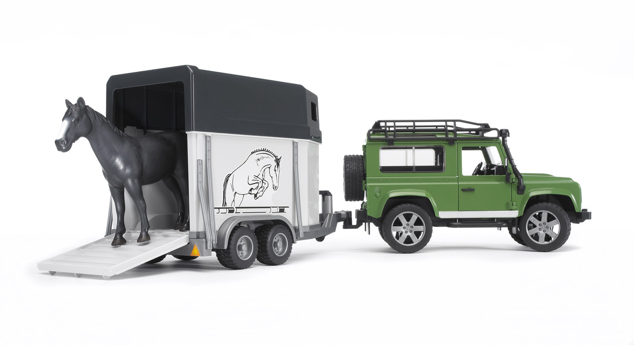 Іграшка - машинка Bruder джип Land Rover Defender з причепом для перевезення коней + коник-М1:16-02592