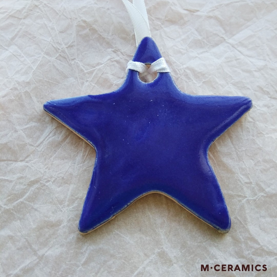 Новогодняя керамическая игрушка ручной работы "Звезда" синяя