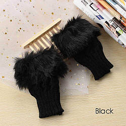 Короткі чорні мітенки з хутром, рукавички без пальців