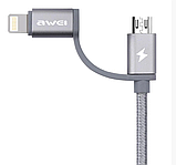 Кабель Awei CL-930C 2 в 1 Lightning і Micro USB, рожевий, фото 6