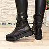 Черевики жіночі чорні шкіряні на товстій підошві, фото 3
