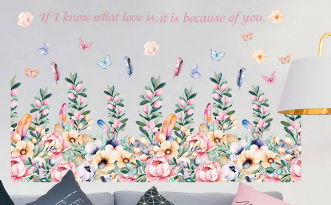 Вінілові наклейка на стіну Квіти в пір'ях (лист 50 х 70 см) Б98-1