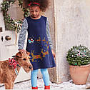 Дитяче новорічне плаття синє Дід Мороз на санях, фото 2