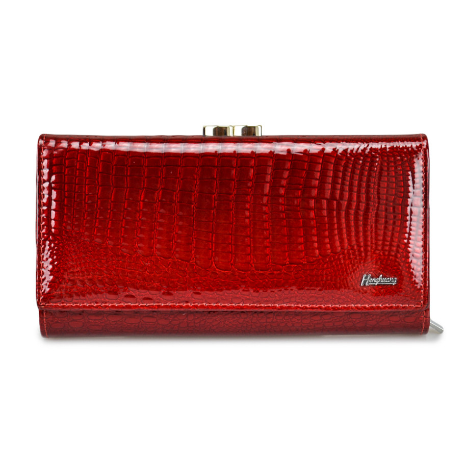 Гаманець жіночий шкіряний лаковий з тисненням під крокодила (червоний), фото 1