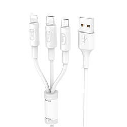 Кабель 3в1 Hoco Micro USB+Lightning+Type-C X25 100см |2A| White