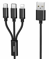 Кабель 3в1 Remax Micro USB+Lightning+Type-C Gition RC-131th 115см |2.8 A| Чорний