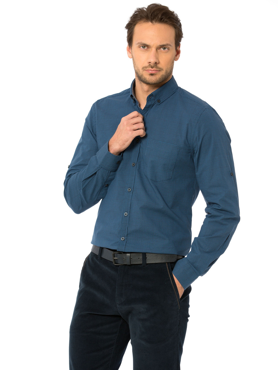 Синя чоловіча сорочка LC Waikiki/ЛС Вайкі в чорну карту