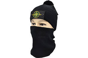Комплект Flexfit шапка з помпоном і снуд Stone Island Темно-синій (F-0918-47), фото 1