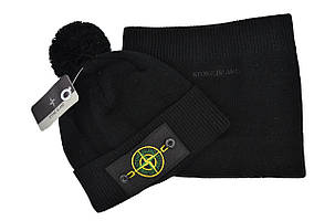 Комплект Flexfit шапка з помпоном і снуд Stone Island Темно-синій (F-0918-47), фото 3