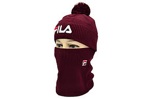 Комплект Flexfit шапка з помпоном і снуд Fila Бордовий (F-0918-49), фото 1