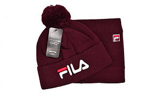 Комплект Flexfit шапка з помпоном і снуд Fila Бордовий (F-0918-49), фото 4