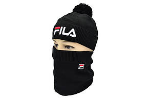 Комплект Flexfit шапка з помпоном і снуд Fila Чорний (F-0918-51), фото 1
