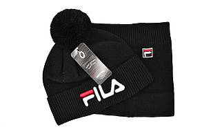 Комплект Flexfit шапка з помпоном і снуд Fila Чорний (F-0918-51), фото 4
