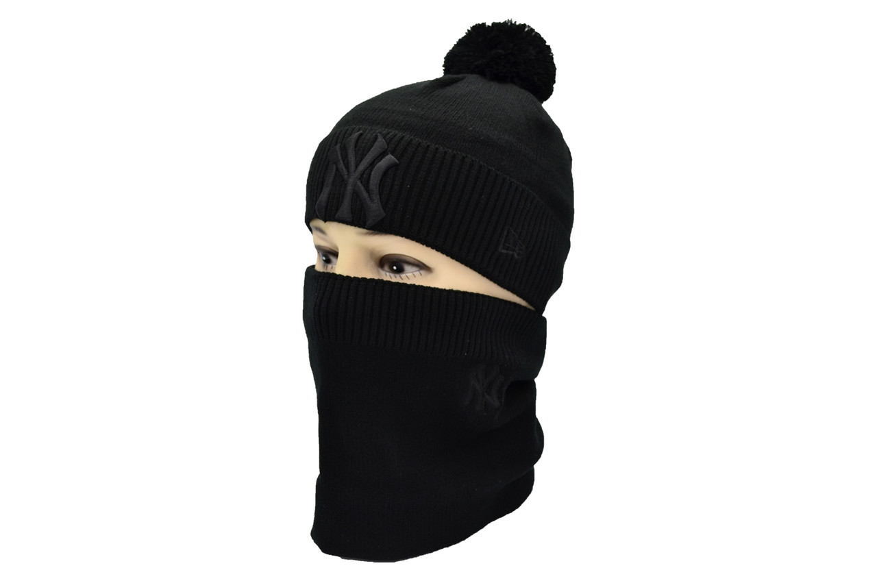 Комплект Flexfit шапка з помпоном і снуд New York Чорний (F-0918-58)