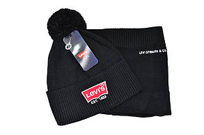 Комплект Flexfit шапка з помпоном і снуд Levi's Чорний (F-0918-70), фото 4