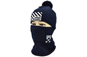 Комплект Flexfit шапка з помпоном і снуд Off-White Темно-синій (F-0918-74), фото 1