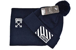 Комплект Flexfit шапка з помпоном і снуд Off-White Темно-синій (F-0918-74), фото 4