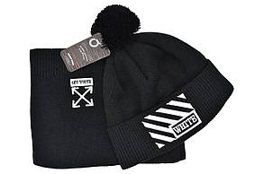 Комплект Flexfit шапка з помпоном і снуд Off-White Чорний (F-0918-75), фото 4