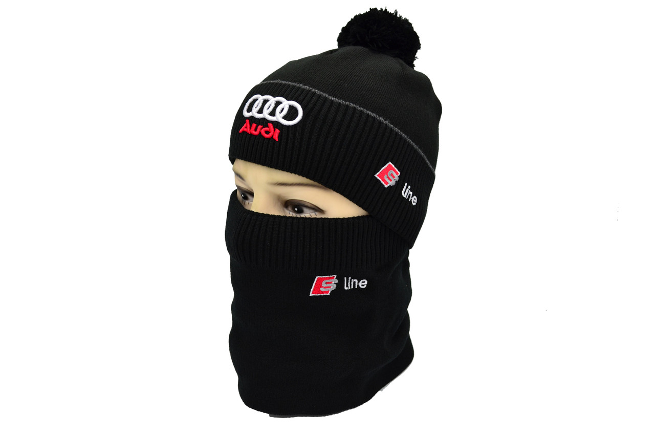Комплект Flexfit шапка з помпоном і снуд Audi Чорний (F-0918-90)