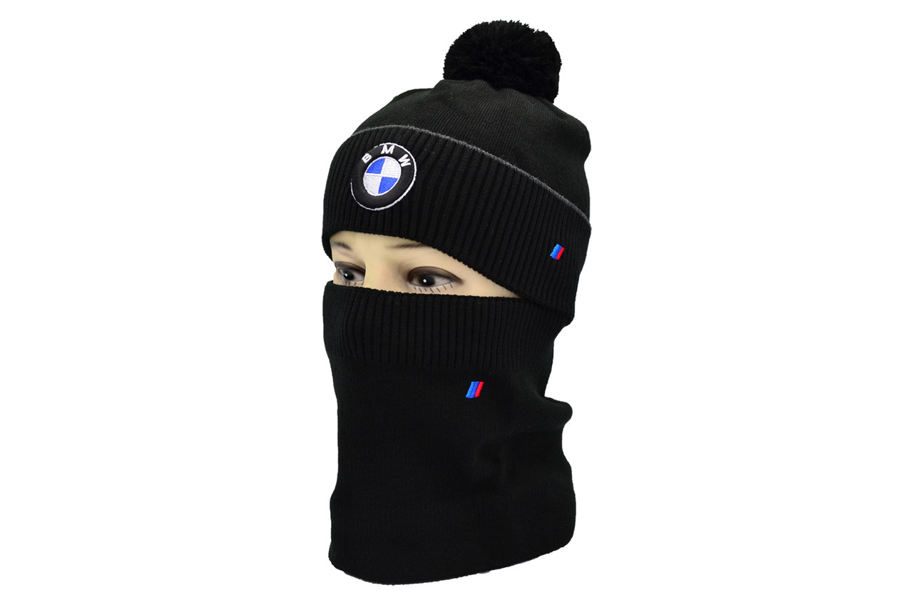 Комплект Flexfit шапка з помпоном і снуд BMW Чорний (F-0918-96)