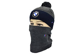 Комплект Flexfit шапка з помпоном і снуд BMW Темно-сірий (F-0918-97), фото 1