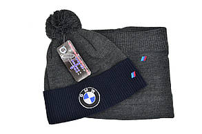 Комплект Flexfit шапка з помпоном і снуд BMW Темно-сірий (F-0918-97), фото 4