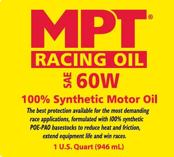 MPT ® 60W 100% Full Synthetic High Performance Racing Oil 3.785 л