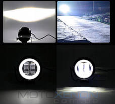Світлодіодна LED лед фара 20W 1 шт. (2 лінзи+ДХО, габарит) кругла, чітка межа світла, фото 4