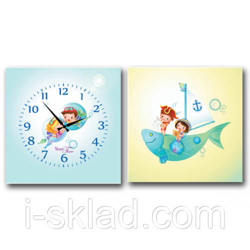 Годинник настінний 28*28см дитячий на полотні Моряки SNT 06-112
