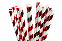 Коктейльные трубочки бумажные (полоска)- Красно-белый металлик