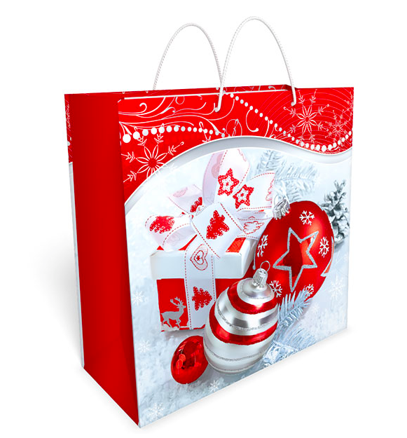Новорічні пакети ламіновані 32х32 (Червоно білий Новорічні кулі) 34.058