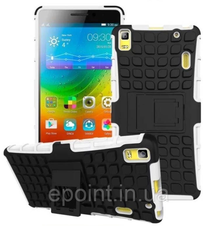 Чохол 2 в 1, бампер накладка для Lenovo K3 note, основа біла, протектор/підставка пластик, чорного кольору