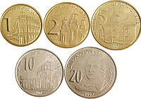 Сербія набір з 5 монет 2007 UNC 1, 2, 5, 10, 20 динарів