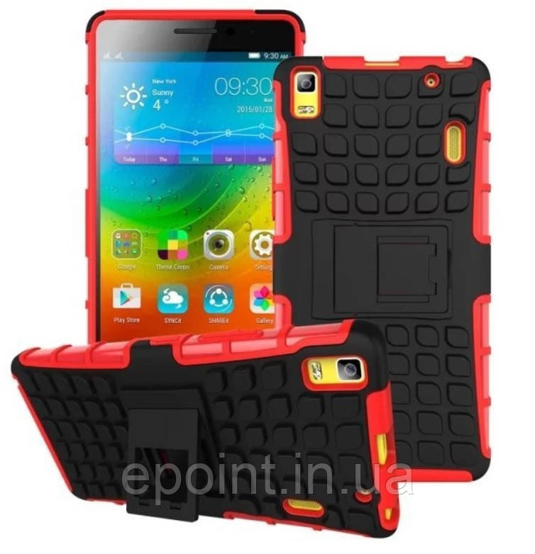 Чохол 2 в 1, бампер накладка для Lenovo K3 note, основа червона, протектор/підставка пластик, чорного кольору