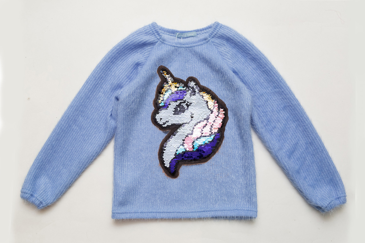 Пухнастий светр для дівчинки з поні єдинорогом, блакитний, SmileTime Pony
