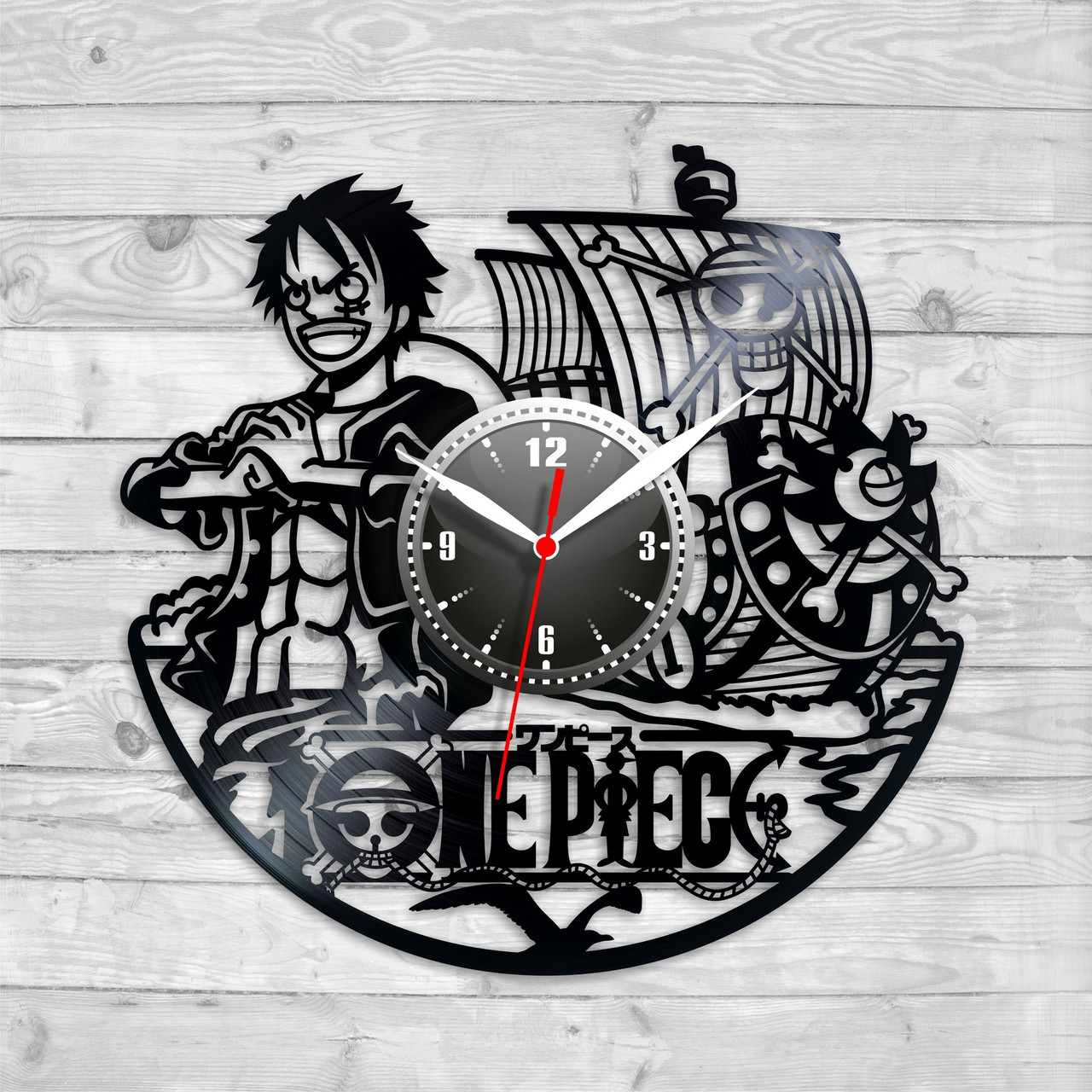 One Piece Чорний годинник Аніме Ван Пис годинник Годинник із вінілу Годинника для дітей Декор у дитячу 300 мм, фото 1