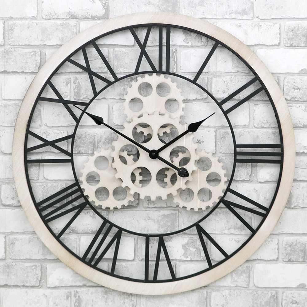 Годинник настінний металевий у стилі лофт — Wooden Gears 70 cm